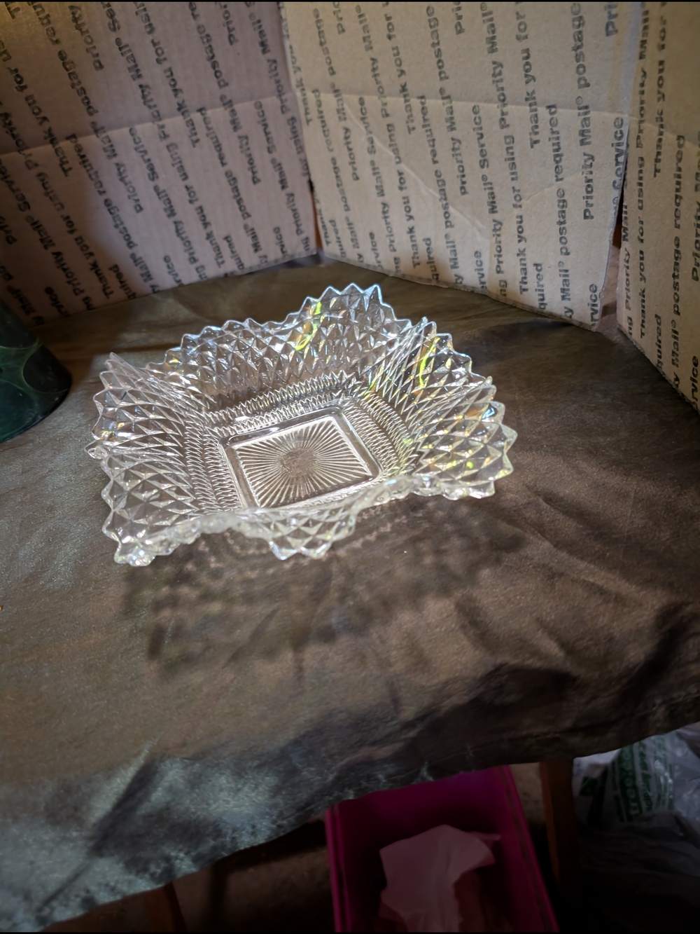 Clear Glass Decorative Dish- Clear Glass Accent - Picture 3 of 3